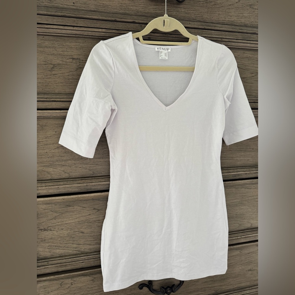 NEW White T-Shirt Dress NWOT Venus Ultra Mini Dress Tunic Long Tee Cotton Small - Picture 6 of 14